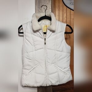 Wet Seal Y2k White Puffer Jacket Vest Med Faux Fur Collar Zip Up Front